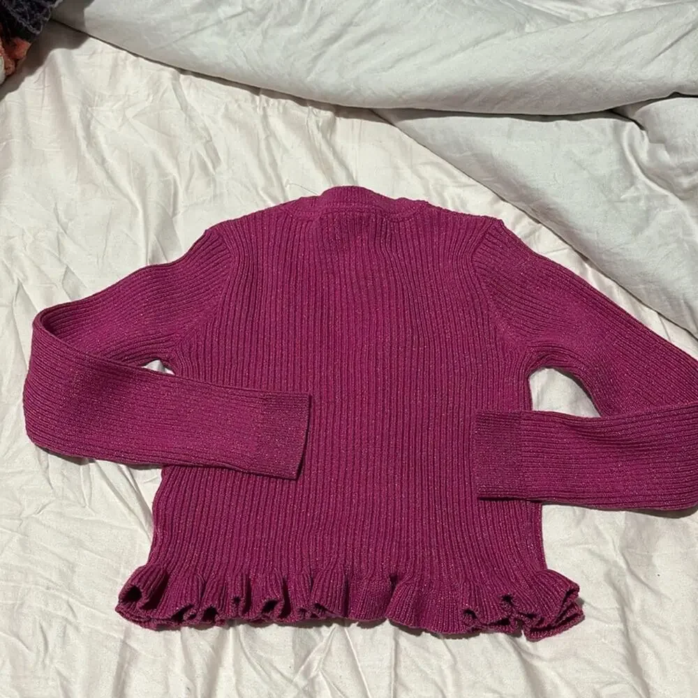 Cynthia Rowley 5/6 hot pink glitter sweater ruffled hemline stretch nwot perfect